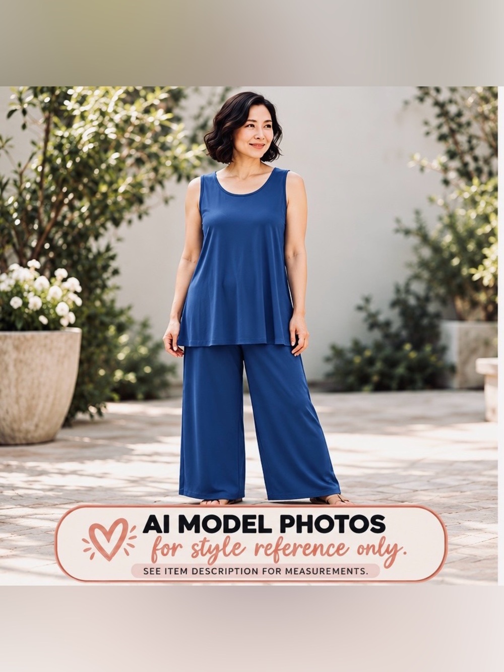 Dear Scarlett Two Piece Wide Leg Travel Set in Sunkissed Blue - Size Large - NWT